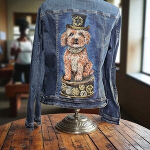 Steampunk Dog Handpainted On A Denim Jean Jacket